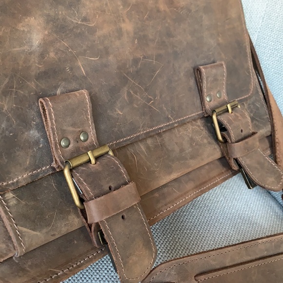 🦄 Brown leather courier shoulder bag - Picture 3 of 13